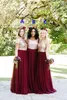 Dwa Tone Rose Gold Burgundii Kraj Druhna Dresses Custom Make Long Junior Maid of Honor Wedding Party Guest Dress Tanie Plus Size