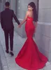 Sexy Red Mermaid Evening Gowns 2017 Strapless Ruffles Cutaway Waist Prom Dresses Satin Floor Length Said Mhamad Formal Party Dresses