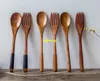 20sets/lot Free shipping 18*3cm Wooden Spoon + wood Fork Kitchen Cooking Utensil Tool Soup Teaspoon Catering Tools