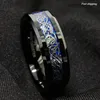 8mm Siyah Tungsten Karbür Nişan Yüzüğü Gümüş Kelt Ejderha Mavi Karbon Fiber Aly Bandı Erkek Moda Takı Boyu 6-12394