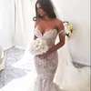 Steven Khalil Dubai Arabische trouwjurk Mermaid van de schouderhof trein Applique Backless Lace Wedding Bridal Ghurns Custom Made Made Made