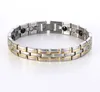 Gold Black Silver Stainless Steel Titanium negative ion magnetic link chain health benefit bracelet for men bio healing