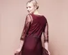 Elegante 2016 Bourgondië Kant Scoop Sheer 3/4 Lange Mouwen Moeder van de Bruid Jurken Goedkope Plus Size Thee Lengte Jurk Custom-Made EN7218