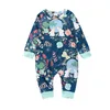 Barnkläder Vår Höst Nyfödd Baby Boys Tjejer Bomull Långärmad Blomma Jumpsuit Söt Rabbit Moon Printed Romper Sunsuit Baby Kläder