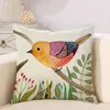 Handmålning Fåglar Kuddar täcker Kudde Bird Tree Cushion Cover Soffa Couch Throw Decorative Linen Cotton Pillow Case Presen4892602