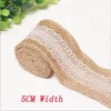 5 x 10m Natürliche Jute Sackleinen Hessische Spitze-Band-Rolle mit weißer Spitze-Trim-Rand für Weihnachten Hochzeit Home Party-Dekoration