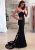 Dresses Tulle Sweetheart Neckline Mermaid Evening Dresses With Lace Appliques Black Lace Prom Dress Simple vestido para formatura