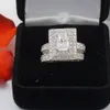 Taille 5-11 Nouvelle arrivée Pave Bijoux de luxe Taille princesse Diamant simulé Topaze 14kt or blanc rempli de mariage femmes bague ensemble cadeau