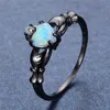 Elegant Heart Cut Rainbow Opal Claddagh Ring Fashion White CZ Wedding Jewelry Black Gold Filled Engagement Promise Rings