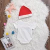 Roupas de Natal recém-nascido Do Bebê Meninas Meninos Xmas Romper + Chapéu Padrão de Papai Noel Duas Peças Outfits Set Crianças Roupas de Outono Roupas Infantis