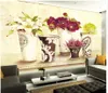 coutume fond d'écran 3d fleur vintage Vase Art de la table Murs papier peint classique de mur de fond peint à la main pour les murs