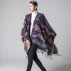 2017 Etnisk geometrisk sjal Kvinnor Böhmen Cashmere Tassel Poncho Aztec Long Pashmina Kimono Stickade Capes Wraps Cardigan