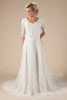 Nouvelles robes de mariée modestes en mousseline de pouces en dentelle A-Line avec manches V Buttes de cou Boho LDS Bridal Robes de fabrication personnalisées informelles