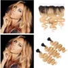 Two Tone 1B 27 Honey Blonde humaine avec des cheveux Lace Frontal Roots foncé Strawberry Blonde Ombre Dentelle Frontal Avec vague de corps tissage de cheveux