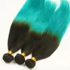 9A Maleisische 1b Teal Two Tone Humal Virgin Hair Bundles 3 stks Kavel Silky Straight Extensions Donkere Wortels Teal Green Ombre Menselijk Haar Weeft