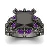 Vecalon Antique crâne bijoux 3ct noir simulé diamant bague de mariage ensemble pour femmes noir or rempli femme bague