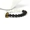 Mäns Pulseras grossist 10st / mycket 8mm Naturvita Howlite Black Onyx Stone med Micro Pave Black CZ Vintage Hjälm Spartansk armband