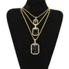 HIP HOP Mannen Sieraden Bling Iced Out Three Layer Ruby Hanger Kettingen Set met 20 inch 24 inch 30 inch Chian