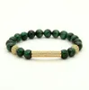 Mode hommes femmes bijoux en gros 8mm A Grade vert oeil de tigre pierre Micro incrustation clair CZ Tube perlé Bracelets