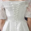 2021 bateau A-line wedding dress short lace satin ruffle back lace-up morden cheap homecoming cocktail dress337G