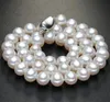 Gorgeous 9-10mm white natural pearl necklace 18 inch 925 silver clasp