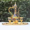 Golden Castle Pattern Metal Wine Set Fashion Zinc Alloy Tea Set Home Decoration 1 set= 1 plate+ 1 pot +6 cups