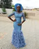 Aso Ebi Afrika Abiye Jewel Sheer Boyun Yarım Kollu balo Abiye Artı Boyutu Mermaid Stil Katmanlar Custom Made Örgün Durum Elbise