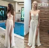 Berta Bridal Summer Beach Wedding Dresses Soft Lace Sexy V Neck Spaghetti Straps Leg Splits Formal Bridal Gowns