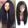 Kinky Straight Glueless Lace Front Wigs för svarta kvinnor med baby hår Virgin Mänskliga Hår Italienska Yaki Paryk Blekt Knots