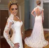 Arabisk Mermaid Bröllopsklänning Vintage High Neck Sweetheart Full Lace Appliques Sheer Long Sleeves Illusion Back Bridal Gowns Sweep Train