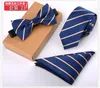 Neckties bow tie Handkerchief Three sets with Box packaging 27 colors stripe NeckTie For Men's Father's day Christmas gifts Free TNT Fedex