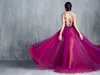 Tony Chaaya 2017 Violet Robes De Bal De Luxe Fleur Broderie Sans Manches Illusion Robes De Soirée Balayage Train Tapis Robe De Soirée Formelle