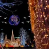 300 600 800 1000 LED Wodospad Wodospad Odkryty Boże Narodzenie Xmas LED String Fairy Wedding Event Curtain Holiday Light 220V Home Garden Clubs Hotele