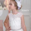 Jurken 2019 Cap mouwen kristallen kant tule bloemenmeisje jurken vintage kind optocht jurken mooie bloemenmeisje trouwjurken