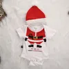 Vente en gros - Mignon Nouveau-né Bébé Fille Garçon Combishort Barboteuse Santa Hat XMAS 2pcs Tenues Ensemble Enfants Vêtements De Noël