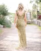 Shinny Gold Sequined Sheath Bridesmaid Dresses Deep V Neck Kortärmad Maid of Honor Gowns Golvlängd Bröllop Gästformulär Klänningar