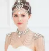 Designer Wedding Bridal Jewelry Set Silver Crystal Rhinestone Shoulder Body Chain Necklace Wrap Earrings Set Women Prom Dress Accessories