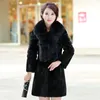 Women's Winter Fashion Real Fox Fur Collar Långärmad Full Pelt Rex Kanin Fur Coat Medium Long Casacos Plus Size 3xl