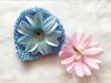 20pcs baby waffle caps crochet hats hair flower clips beanie with lily peony daisy flower girl toddler stretchy caps MZ9111