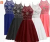 Goedkoop Black Bourgondië Coral Blue Party Homecoming Jurken A-Lijn Halter Beaded Crystal Chiffon Short Mini Prom Formele Jurken Beroemdheden