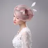 2017 femmes chapeau de mariée lin avec plume dame Chic fascinateur chapeau Cocktail fête de mariage église casque cheveux accessoires 7814853