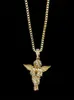 Mens Vintage Angel Wing Pendant Rope Chain 18K Gold Plated Iced Out Necklace 24 Inch Long