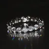 Vecalon Femmes bande Bague Coupe ronde 4mm Diamant simulé Cz 925 Bague de fiançailles en argent sterling pour femmes Bijoux de mode