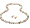 8-9mm blanc rose violet multicolore collier de perles naturelles de la mer du Sud 20 pouces ensemble de boucles d'oreilles 14k Gold263B