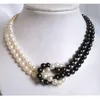 8-9mm Beaded Necklaces BLACK &WHITE Natural Pearl Necklace 18inch Gold Clasp