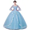 2017 Moda Colher Backless Lace Ball Gown Vestidos Quinceanera com Apliques De Lantejoulas Plus Size Doce 16 Vestidos Vestido Debutante Vestidos BQ39