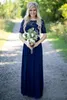 Land Bruidsmeisje Jurken Sleeves 2016 Hot Sale Navy Blue Lace and Chiffon Aangepaste Pailletten met Sash Long Maid of Honour Glozen EN6183