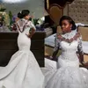 2019 vestido de casamento bling nigeriano vestidos de alta neck ilusão mangas compridas cristais grânulos de lantejoulas lace apliques sereia vestidos de noiva