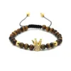 Wholesale High Grade Jewelry 6mm A Grade Natural Tiger Eye Stone Beads Gold and Platinum Crown European Braided Bracelet