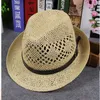 Spring Summer Men Women Handmade Fedora Panama Hats Soft Fashion Hollow Beach Sun Hats British Style Jazz Cap Leather Buckle GH-83
